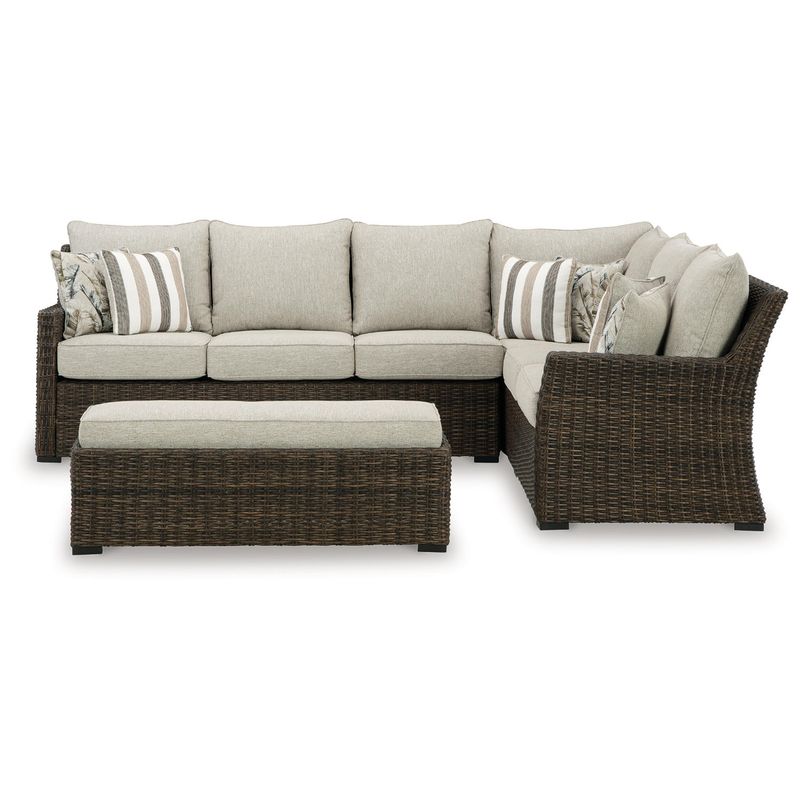 Brook Ranch Outdoor Sofa Sectional/Bench with Cushion (Set of 3)