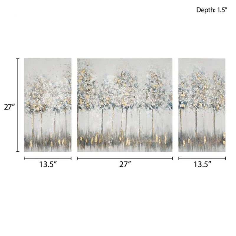Blue Midst Forest Gold Foil Triptych 3-piece Canvas Wall Art Set