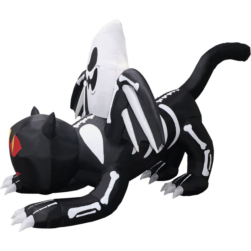 5-Ft. Tall Pre-lit Inflatable Black Cat Bat with Red Eyes and Ghost