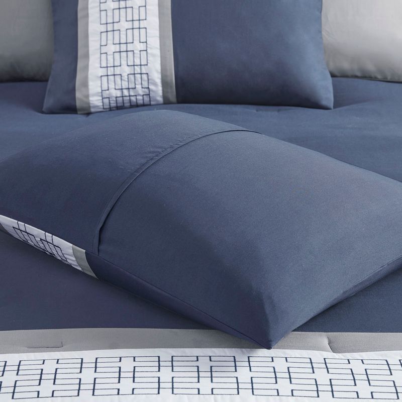 Navy Powell 8 Piece Embroidered Comforter Set Cal King