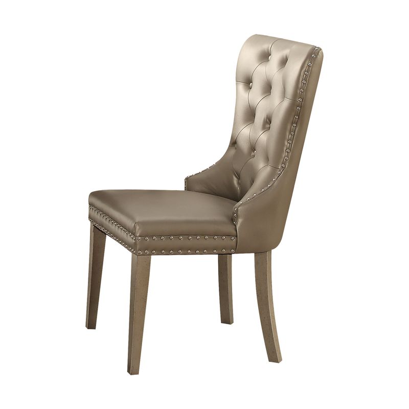 ACME Kacela Side Chair (Set-2), Synthetic Leather & Champagne Finish