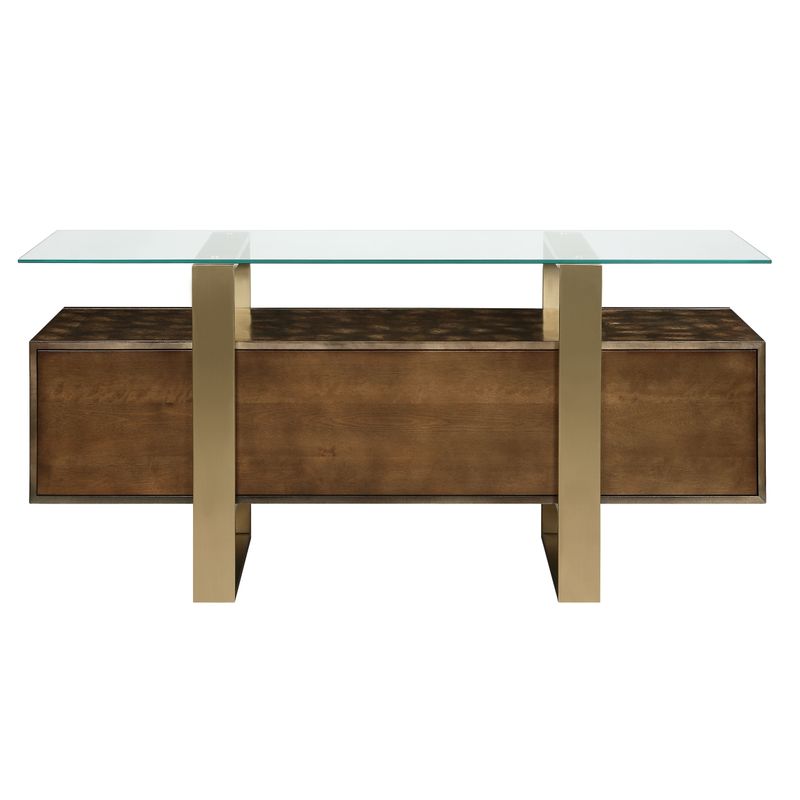 ACME Mabyn Console Cabinet, Brass & Antique Brown Finish