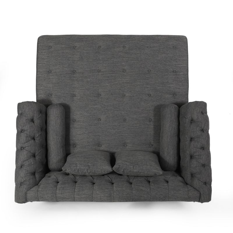 Wellston Tufted Double Chaise Lounge by Christopher Knight Home - 62.50" L x 58.50" W x 34.00" H - Charcoal + Dark Brown
