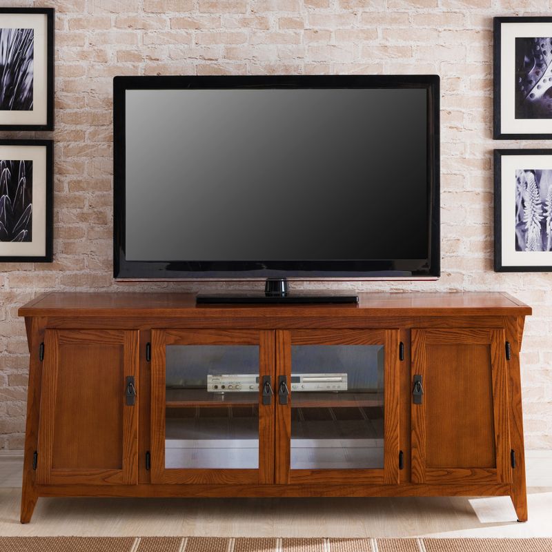 KD Furnishings Canted Side Mission Brown Oak 4-door 60-inch TV Console