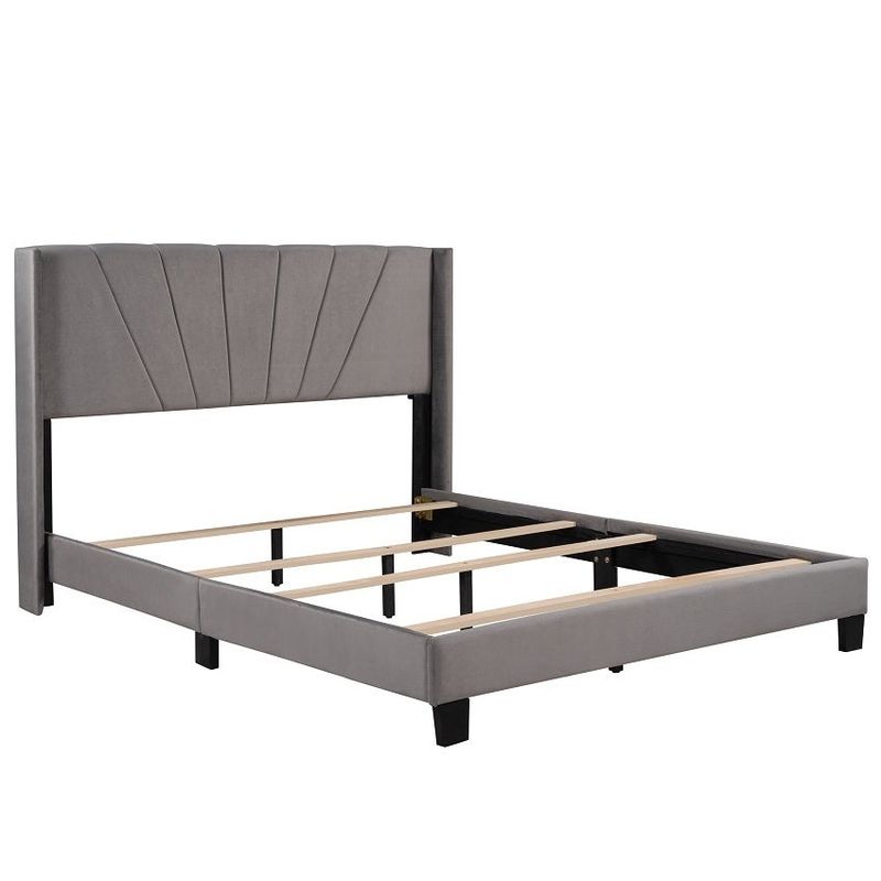 Queen Size Velvet Upholstered Platform Bed, Box Spring Needed - Queen - Blue
