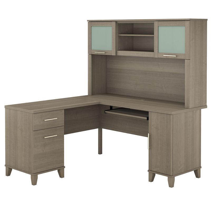 Somerset 60W L Shaped Desk with Hutch - Sand Oak