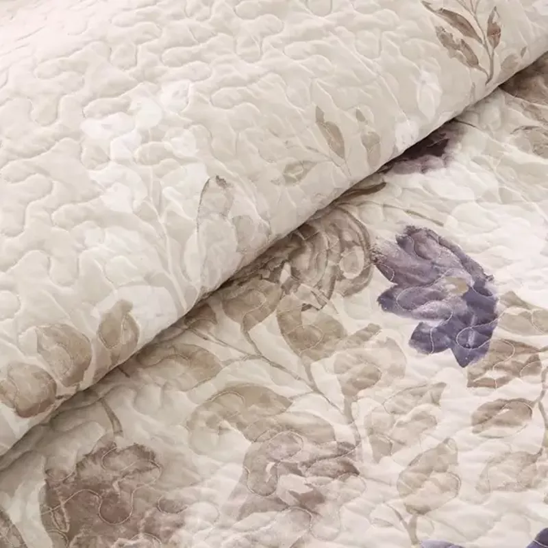 Taupe Luna 6 Piece Printed Quilt Set with Throw Pillows Full/Queen