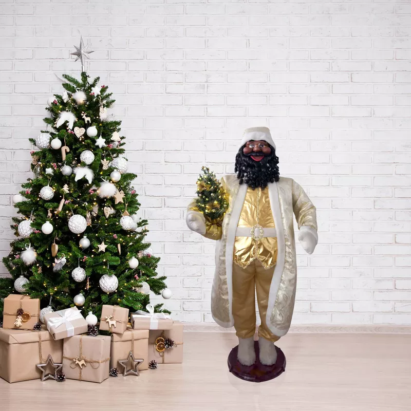 58" African American White/Gold Santa (Dancing/Music)