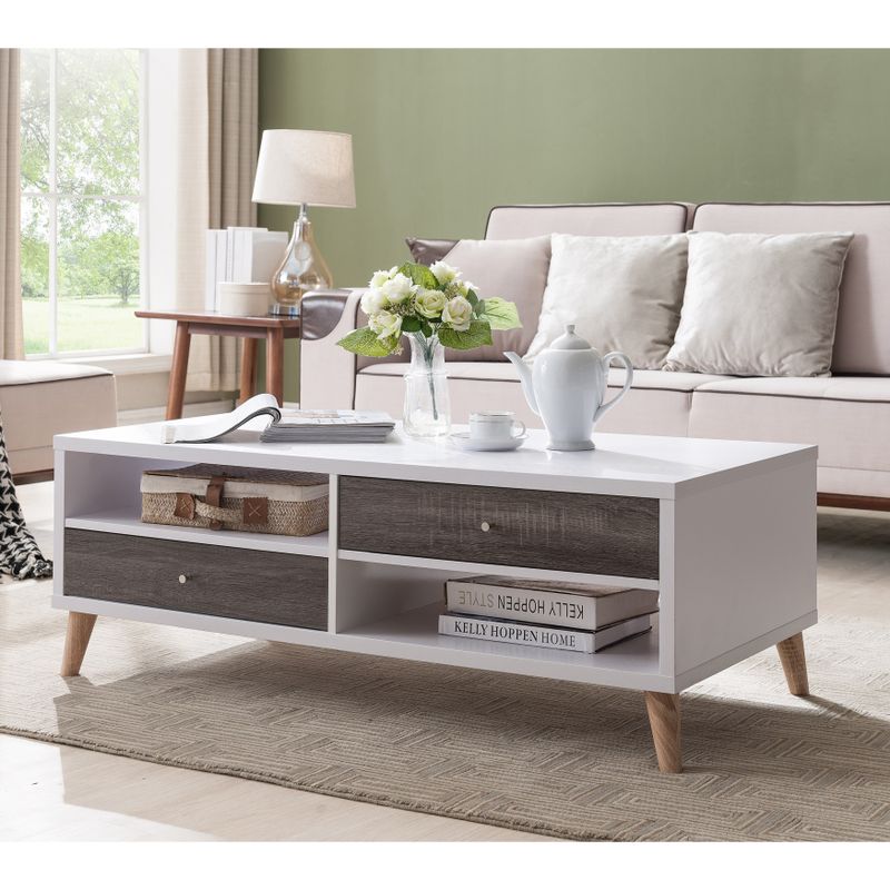 Furniture of America Arella I Mid-Century Modern 2-tone Distressed Grey White Coffee Table - Distressed Grey/White