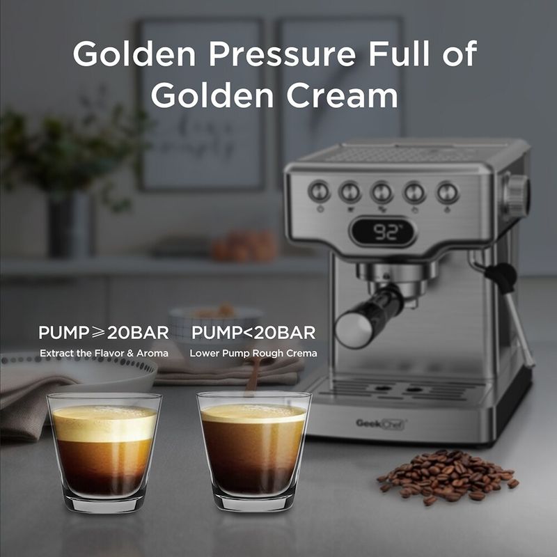 Espresso Machine, 20-Bar Pump Coffee Maker with 1.8L Water Tank - Silver