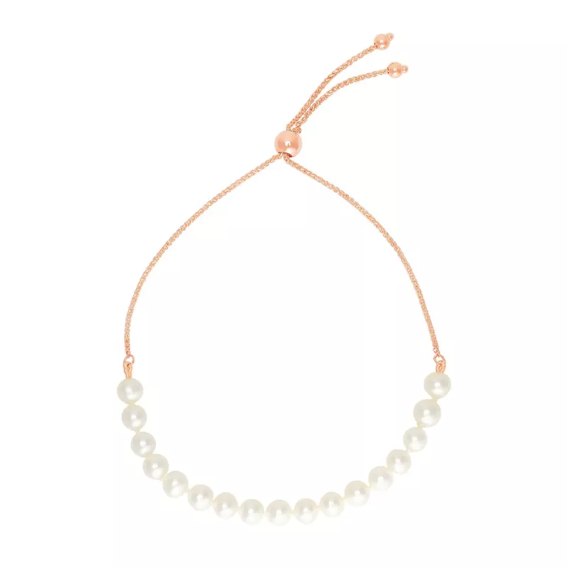 14k Rose Gold Adjustable Friendship Bracelet with Pearls