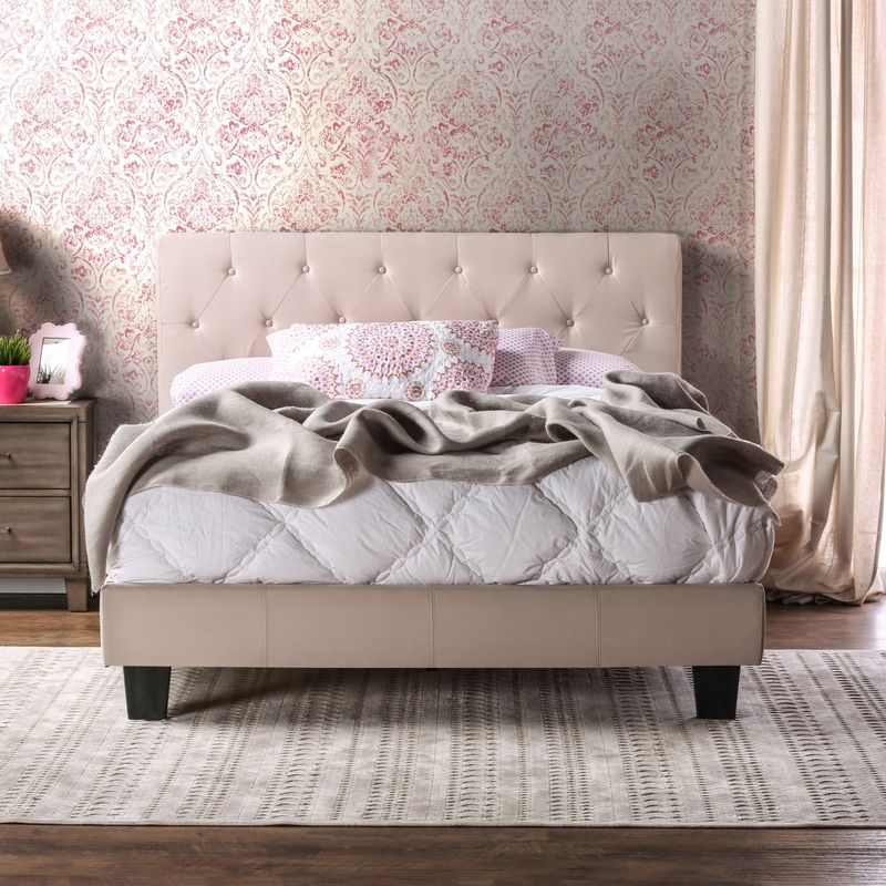 Furniture of America Perdella Padded Fabric Low Profile Platform Bed - Queen - Ivory