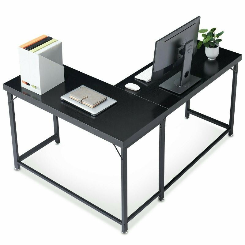 Mcombo Home Office Desks Modern Gaming Desk Corner Desk Industrial L-shaped Desk - Black