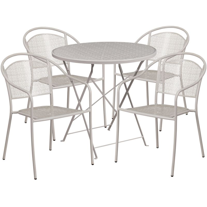30-in. Round Steel Folding Patio Table Set w/ 4 Chairs - Black