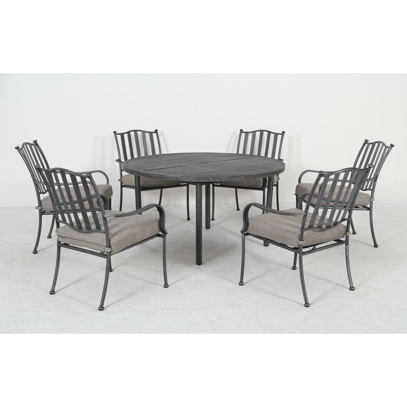 Pacific Casual Columbus Circle 7pc Modern Steel Dining Set, Brown/ Beige - Gray - 7-Piece Sets