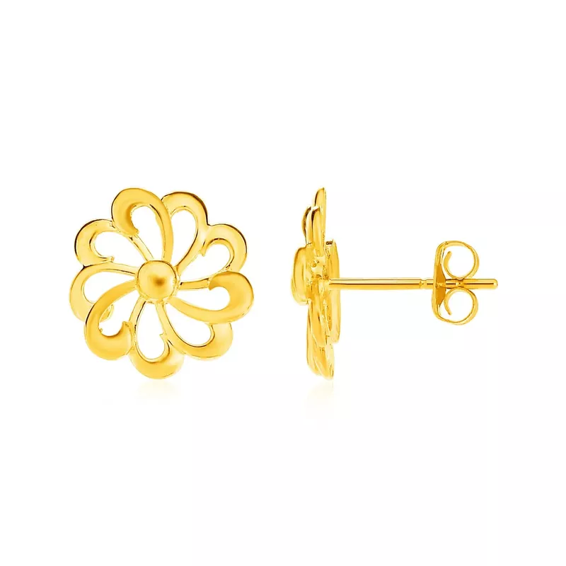 14k Yellow Gold Post Earrings with Flowers