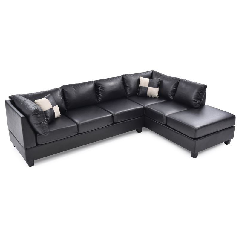 Malone L-shaped Reversible Faux Leather Sectional Sofa - Black