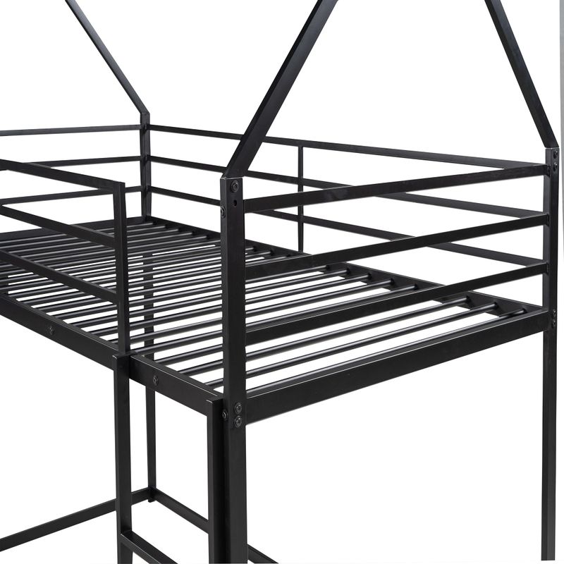 Nestfair Twin over Twin House Bunk Bed with Ladder and Slide - Black