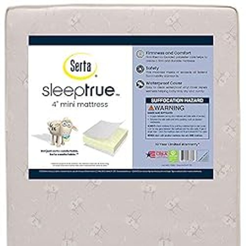 Delta Children Serta SleepTrue Mini Crib Mattress, Premium Sustainably Sourced Fiber Core, Hypoallergenic & Waterproof Cover, Greenguard...