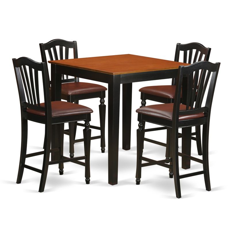 East West Furniture Black Solid Rubberwood 5-piece Counter-height  Dining Room Pub Set -a Table and Chairs (Seat's Type Options) -...