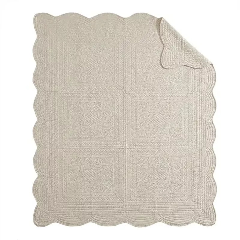 Cream Tuscany Oversized Quilted Throw with Scalloped Edges 60x72"
