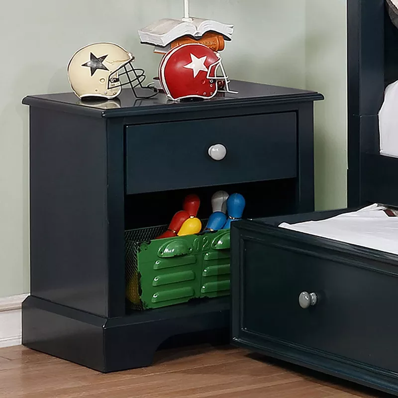 Transitional Solid Wood 1-Drawer Kids Nightstand in Blue