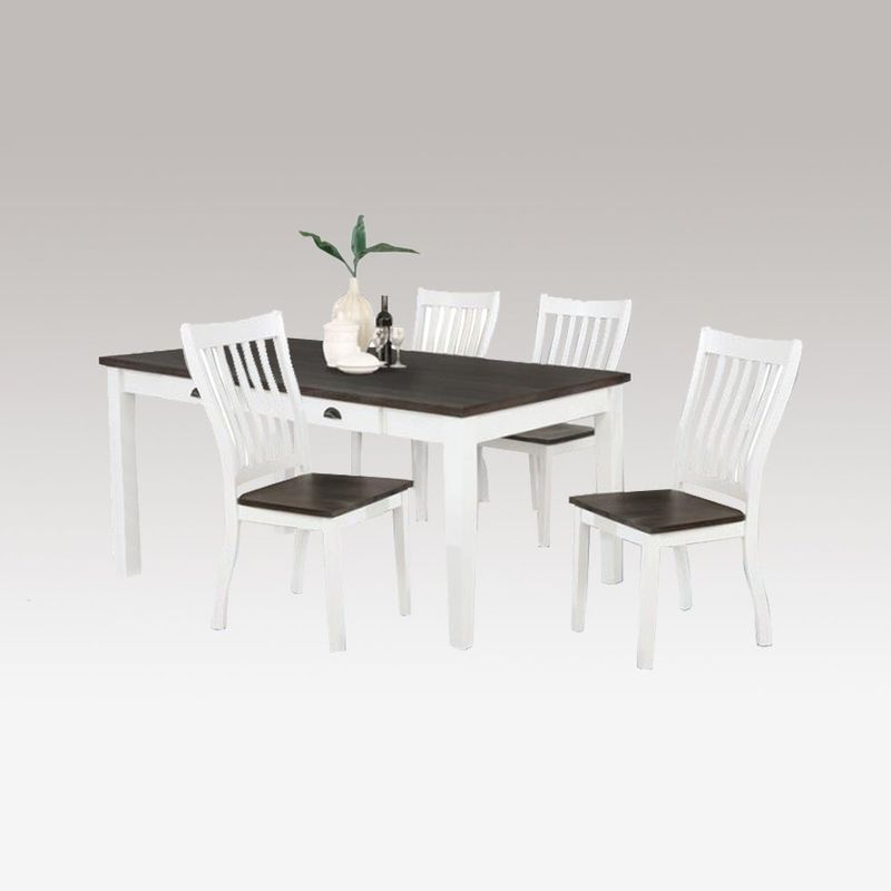 5 Piece Wood Dining Set in Espresso and White - Espresso and White