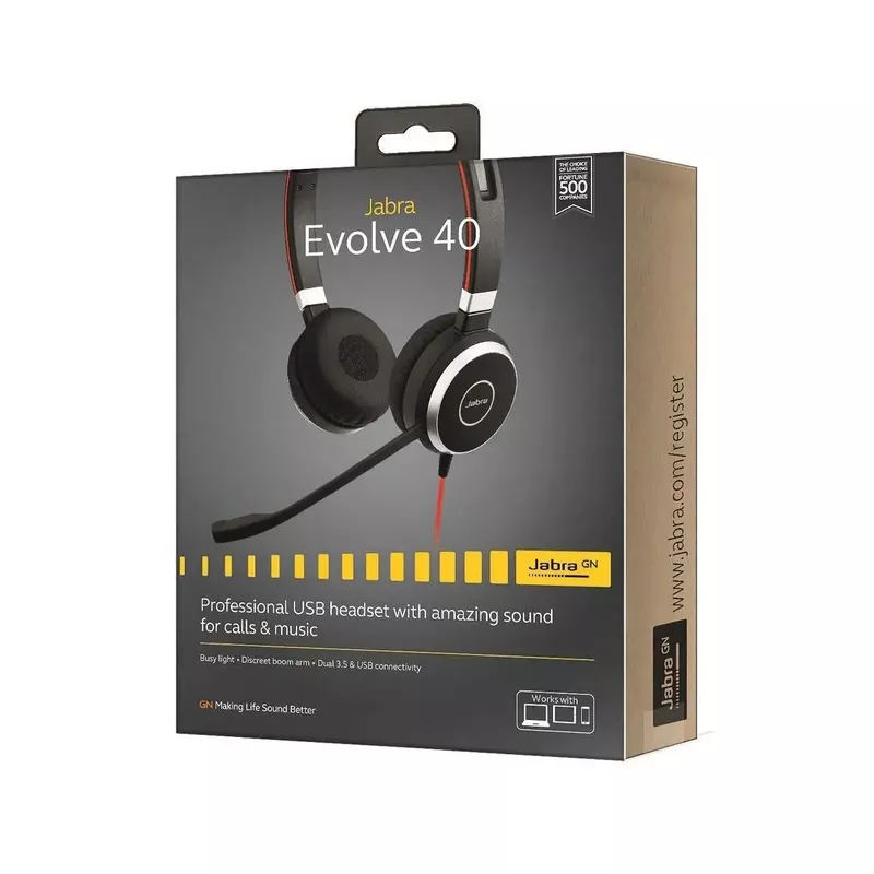 Jabra Evolve 40 UC Stereo Wired Headset with Microphone (Retail Packaging) - SME