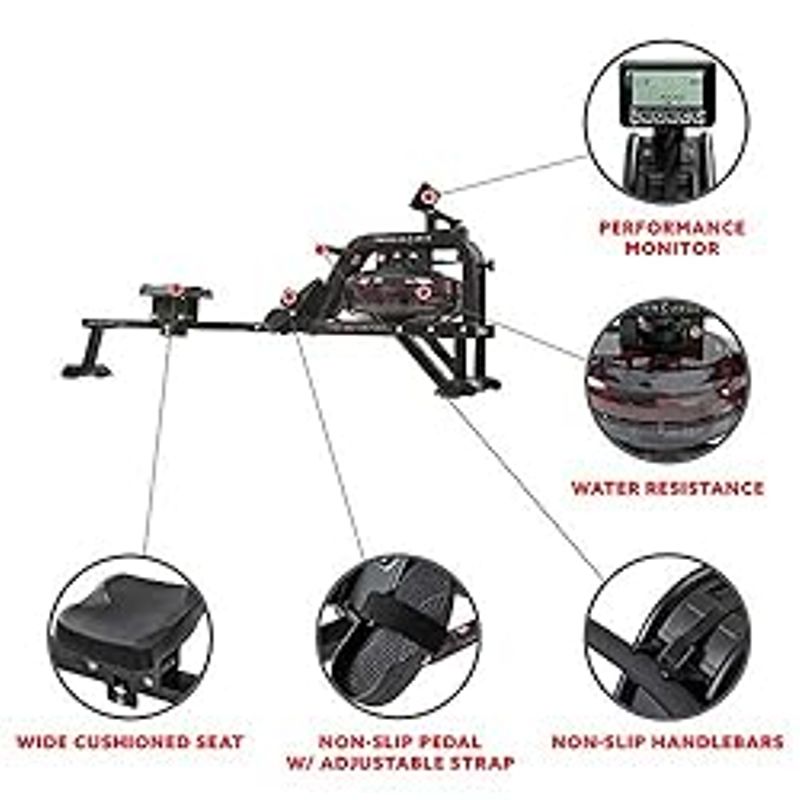 Sunny Health & Fitness Smart Obsidian Surge 500 m Water Rowing Machine