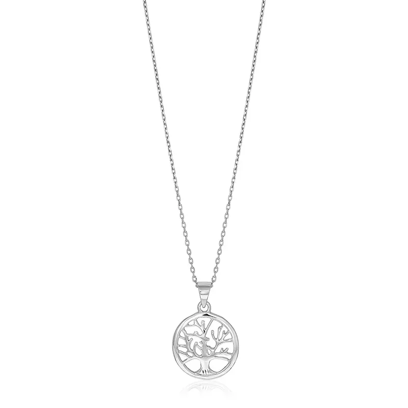 Sterling Silver Round Tree of Life Necklace (18 Inch)
