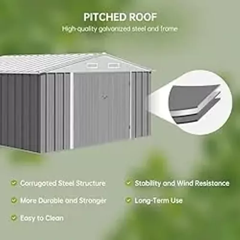 10.4'x12' Outdoor Storage Shed, Large Garden Shed, with Slooping Roof and 4 Vents. Updated Reinforced and Lockable Doors Frame Metal Storage Shed for Patiofor Backyard, Patio, Garage, Lawn,Gray
