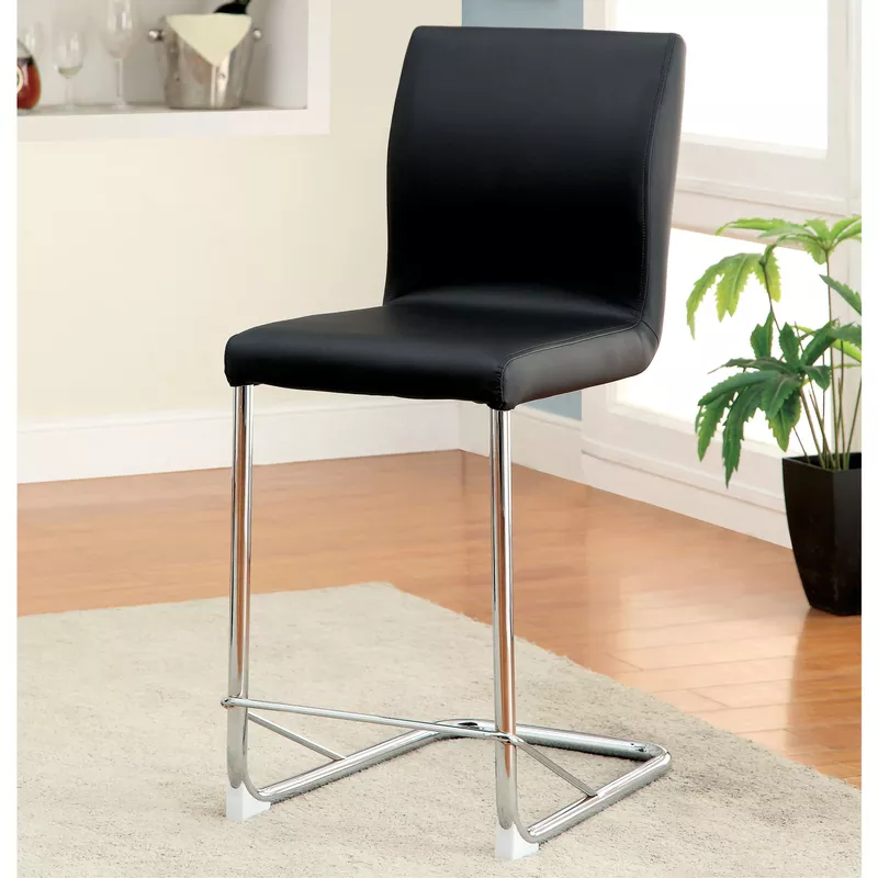Contemporary Faux Leather Counter Height Chairs in Black/Chrome (Set of 2)
