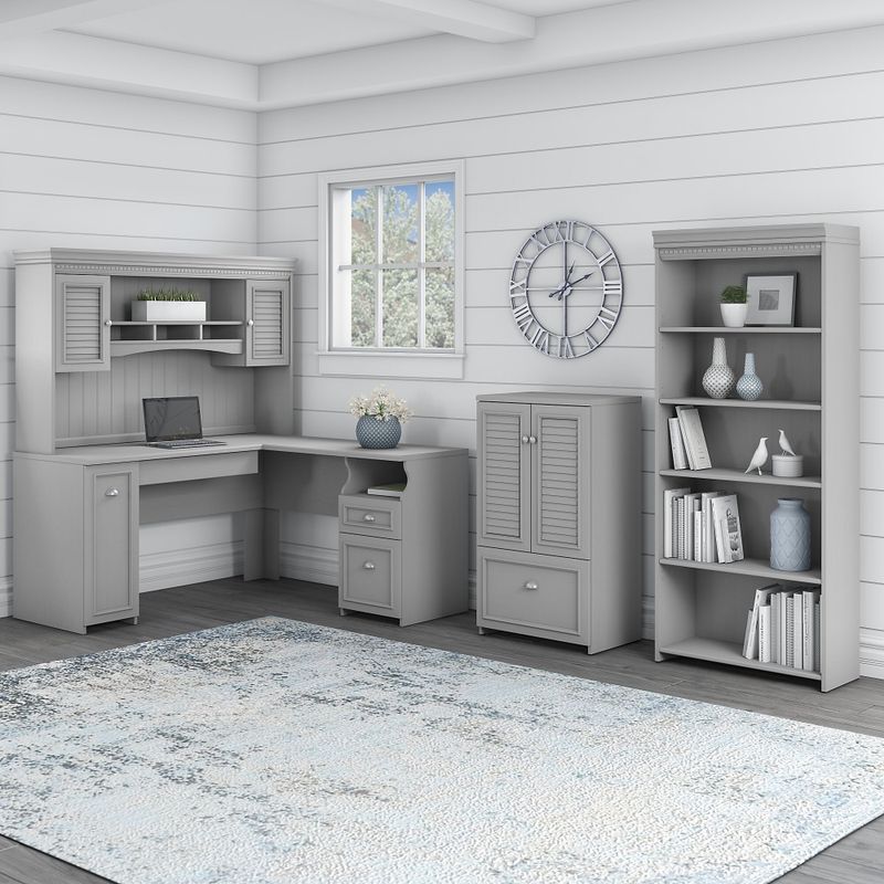 L-shaped Desk/Hutch/Cabinet/Bookcase - Antique White