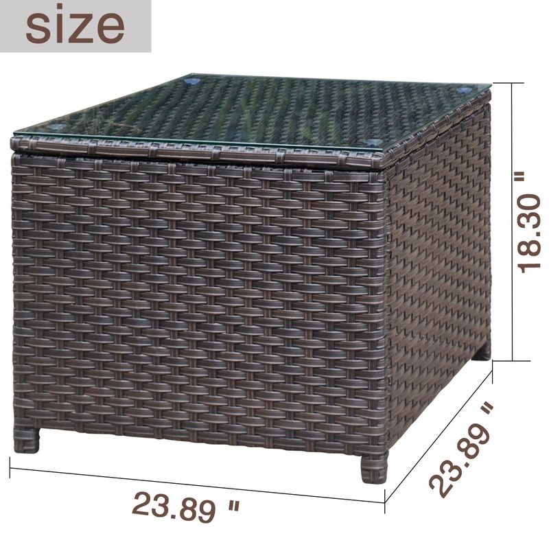 OVIOS Garden Outdoor Wicker Coffee Table with Glass Top - Brown