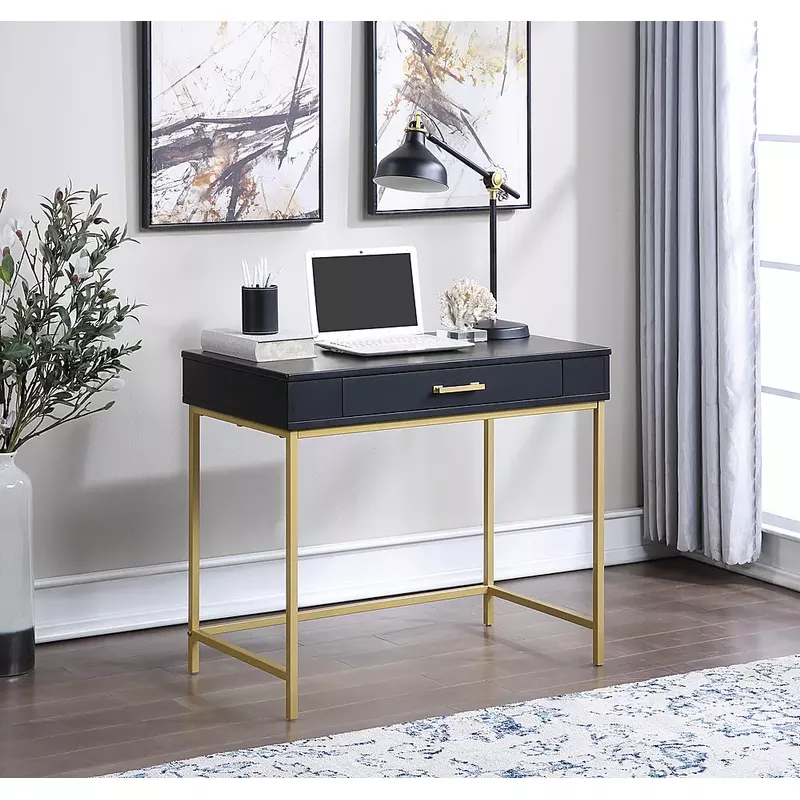 OSP Home Furnishings - Modern Life Desk in Finish With Gold Metal Legs - Black