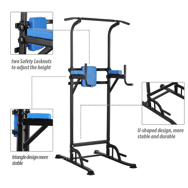 Ainfox Power Tower Exercise Equipment Adjustable Height for Your Home Gym - Blue