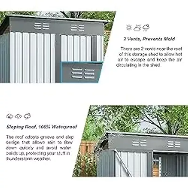5x3 FT Outdoor Garden Metal Storage Shed with Pent Roof and 2 Punched Vents, Waterproof Tool Cabinet w/Lockable Doors&Padlock, Weather&UV Resistant, Backyard Storage House for Backyard, Lawn, White