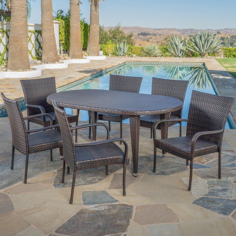 Sophia Outdoor 7-piece Oval Wicker Dining Set by Christopher Knight Home - Multibrown