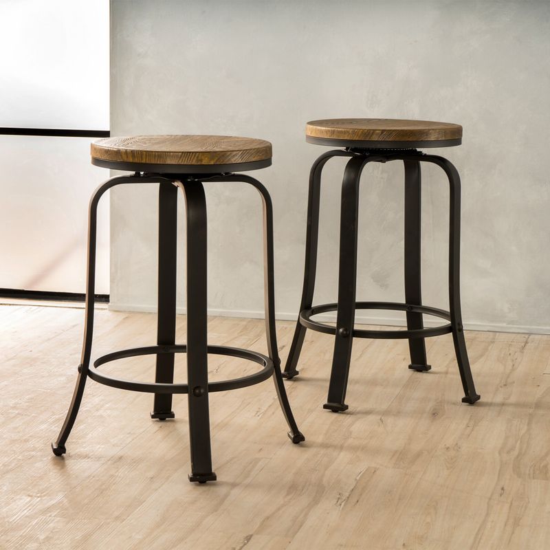 Skyla Modern Industrial Swiveling Counter Stool (Set of 2) by Christopher Knight Home - 15.00" L x 15.00" W x 24.25" H - Blue+Gold