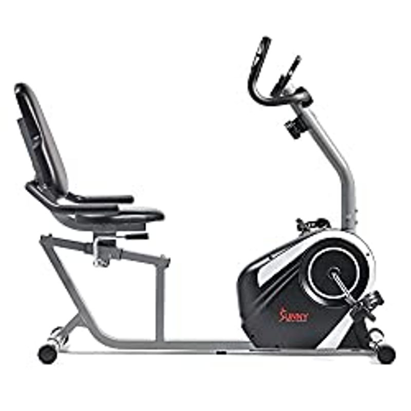 Sunny Health & Fitness Magnetic Recumbent Exercise Bike, Pulse Rate Monitoring, 300 lb Capacity, Digital Monitor and Quick Adjustable...