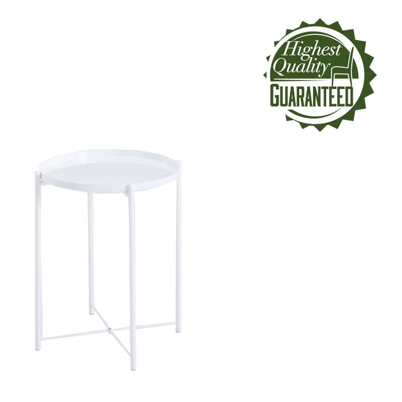 Porthos Home Otto Side Table, Removable Tray, Rust-resistant Iron - White