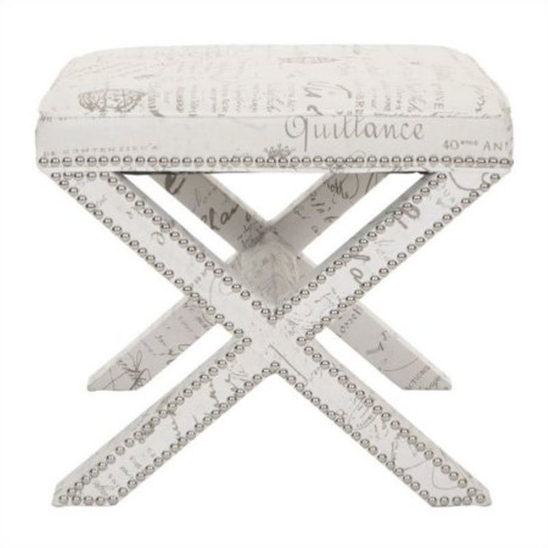 Safavieh Palmer Birch Wood Ottoman in White with French Writing