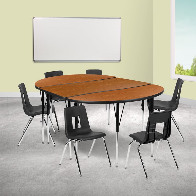 76" Oval Wave Collaborative Laminate Activity Table Set with 18" Student Stack Chairs, Grey/Black - Grey