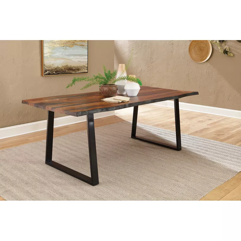 Bexley Live Edge Trestle Dining Table Natural Honey and Espresso