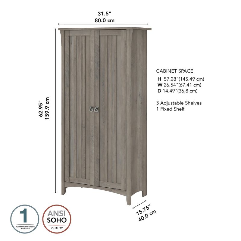 Bush Furniture Salinas Kitchen Pantry Cabinet with Doors - Pewter Finish