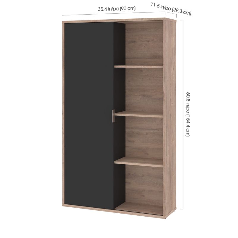 Bestar Aquarius Bookcase with Sliding Door - Walnut Grey & Slate