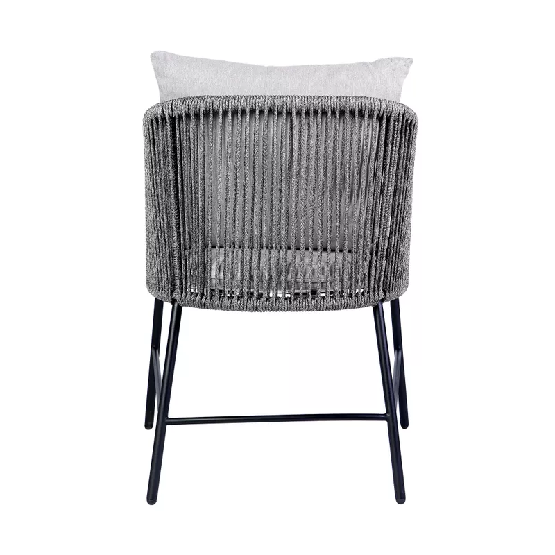 Calica Outdoor Patio Dining Chair in Black Metal and Grey Rope