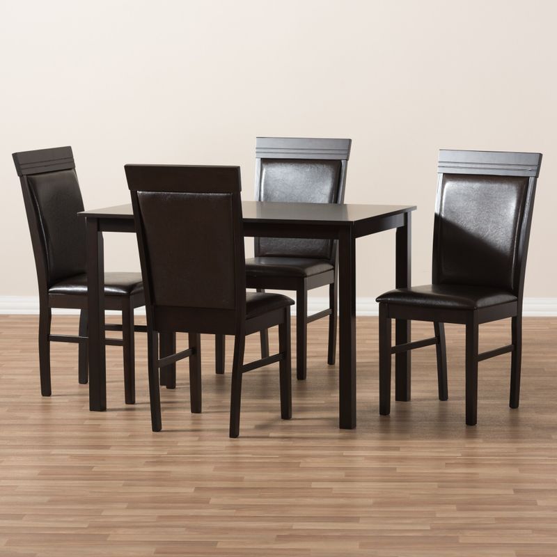Contemporary Brown Faux Leather 5-Piece Dining Set by Baxton Studio