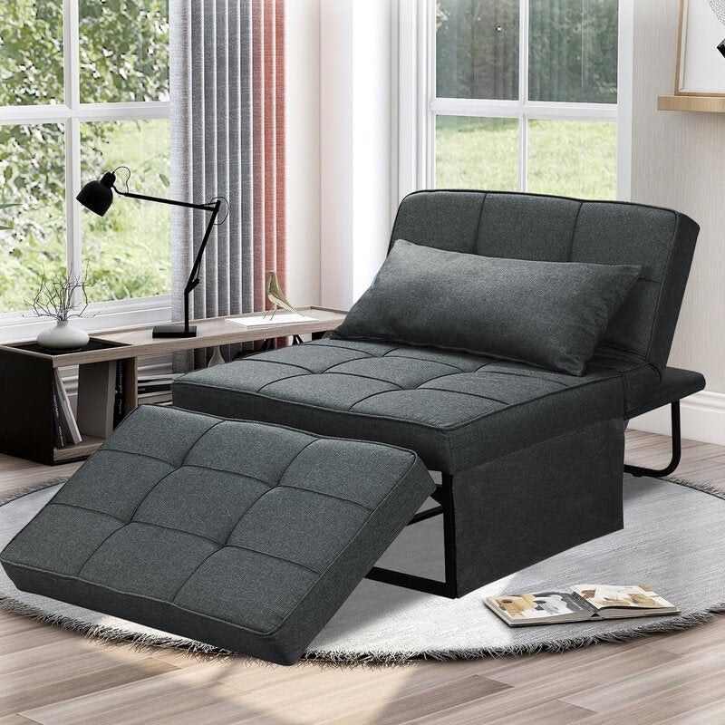 Zenova 4-1 Adjustable Sofa Sleeper with Ottoman - Black/Burgundy