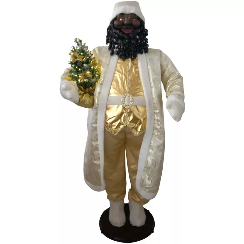 58" African American White/Gold Santa (Dancing/Music)